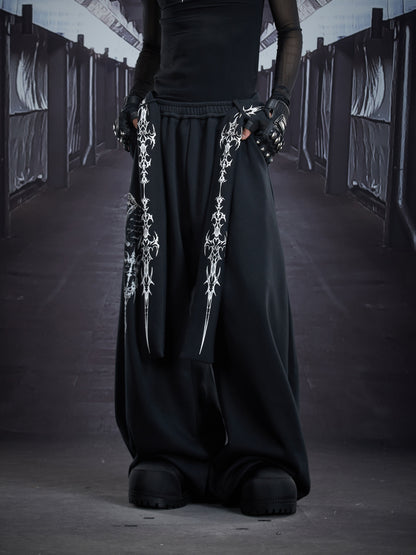 Graphic Print Detachable Strap Wide Leg Sweatpants WN22856