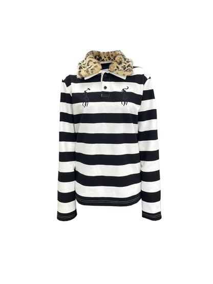 Embroidery Detachable Fur Collar Long Sleeve Polo Shirt WN19062