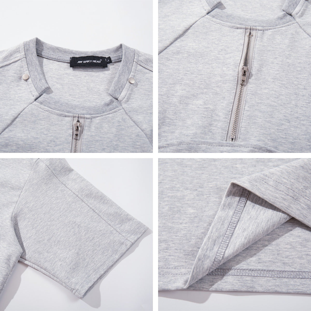 Half Zipper High-Neck Structured Short Sleeve T-Shirt WN26874