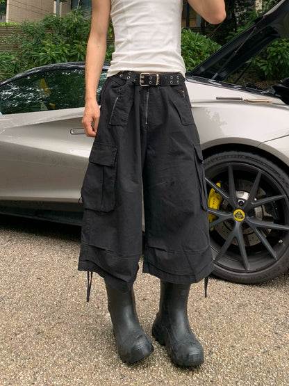 Multi-Pocket Drawstring Wide Leg Cargo Pants WN19900