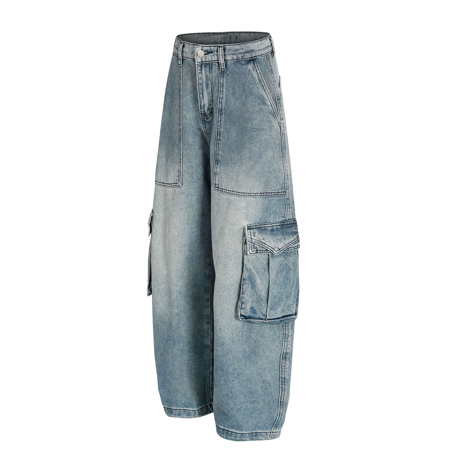 Washed Multi Pocket Curved Denim Jeans WN25974