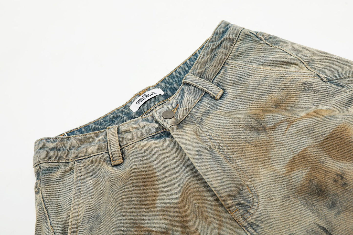 Washed Wide Leg Half Denim Jeans WN14098