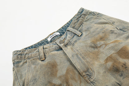 Washed Wide Leg Half Denim Jeans WN14098