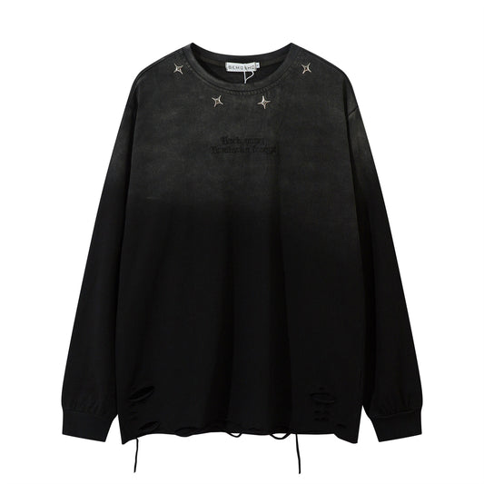 Washed Gradient Damage Long Sleeve T-Shirt WN11205