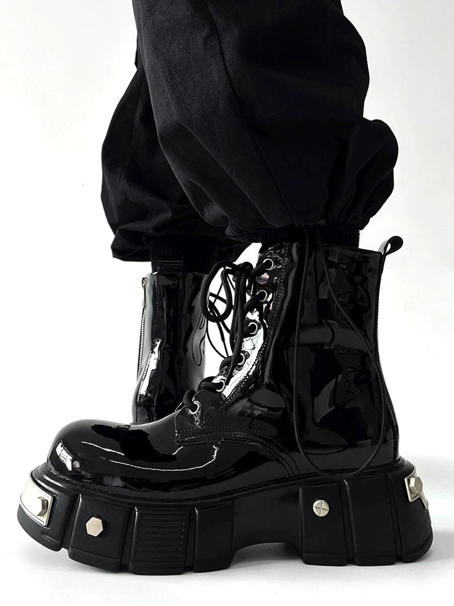Chunky Sole Zipper Design High-Top Leather Boots WN19175