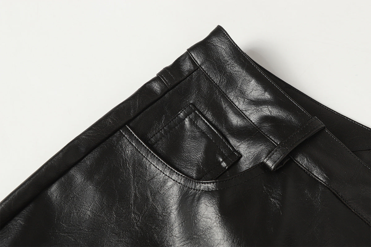 PU Leather Embroidery Wide Leg Pants WN23060