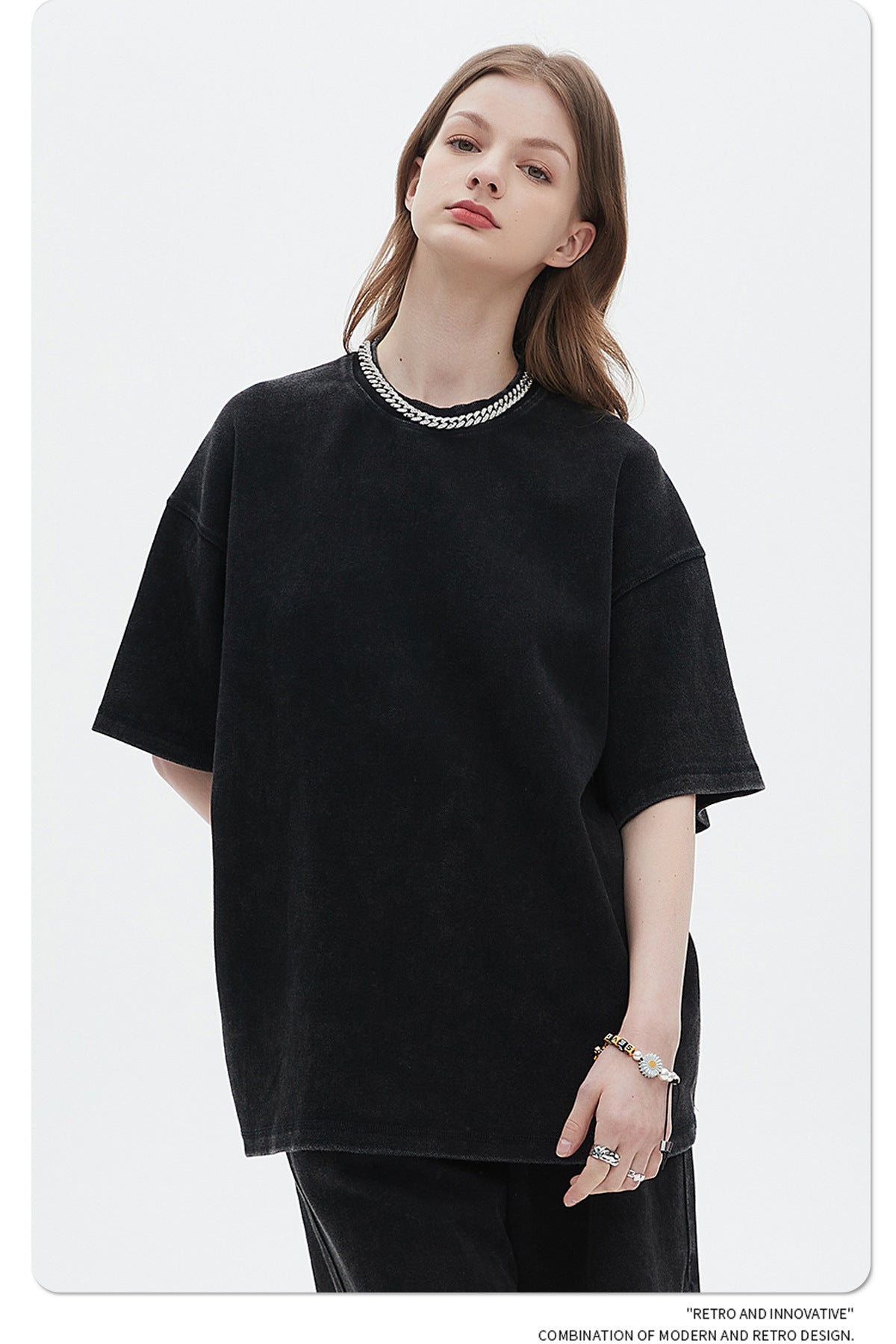 Oversize Washed Short-sleeve T-shirt & Washed Short Sweatpants Setup WN6612