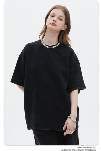 Oversize Washed Short-sleeve T-shirt & Washed Short Sweatpants Setup WN6612