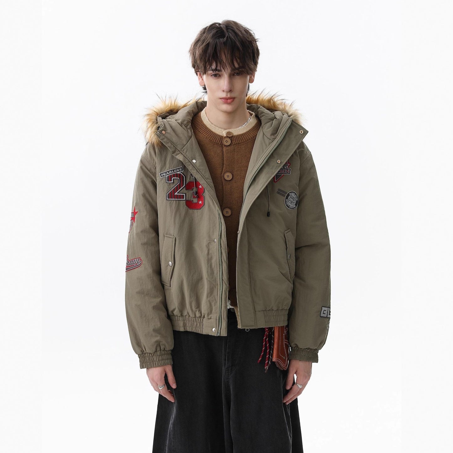 Fake Fur Hooded Embroidery Puffer Jacket WN21862