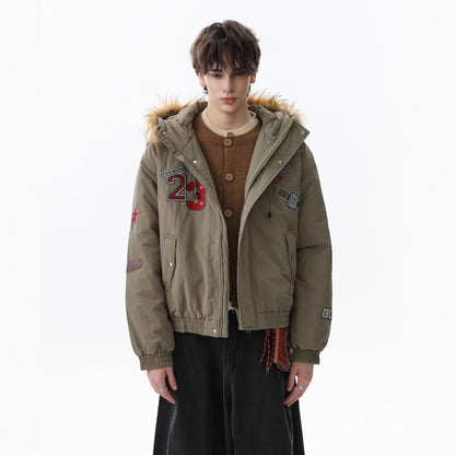 Fake Fur Hooded Embroidery Puffer Jacket WN21862