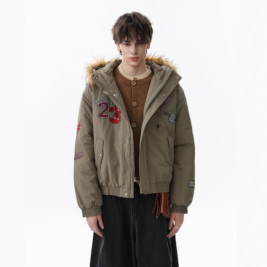 Fake Fur Hooded Embroidery Puffer Jacket WN21862