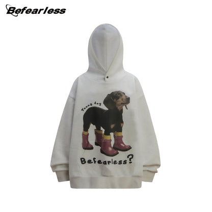 Dog Print Oversize Pullover Hoodie WN26366