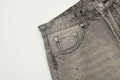 Washed Damage Straight Wide Leg Denim Jeans WN25672