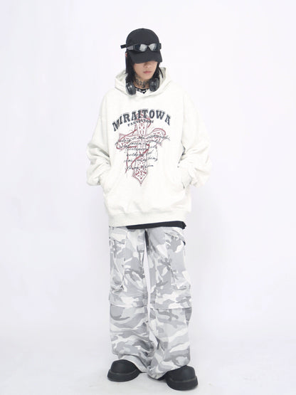 Washed Cross Print Hoodie WN8382