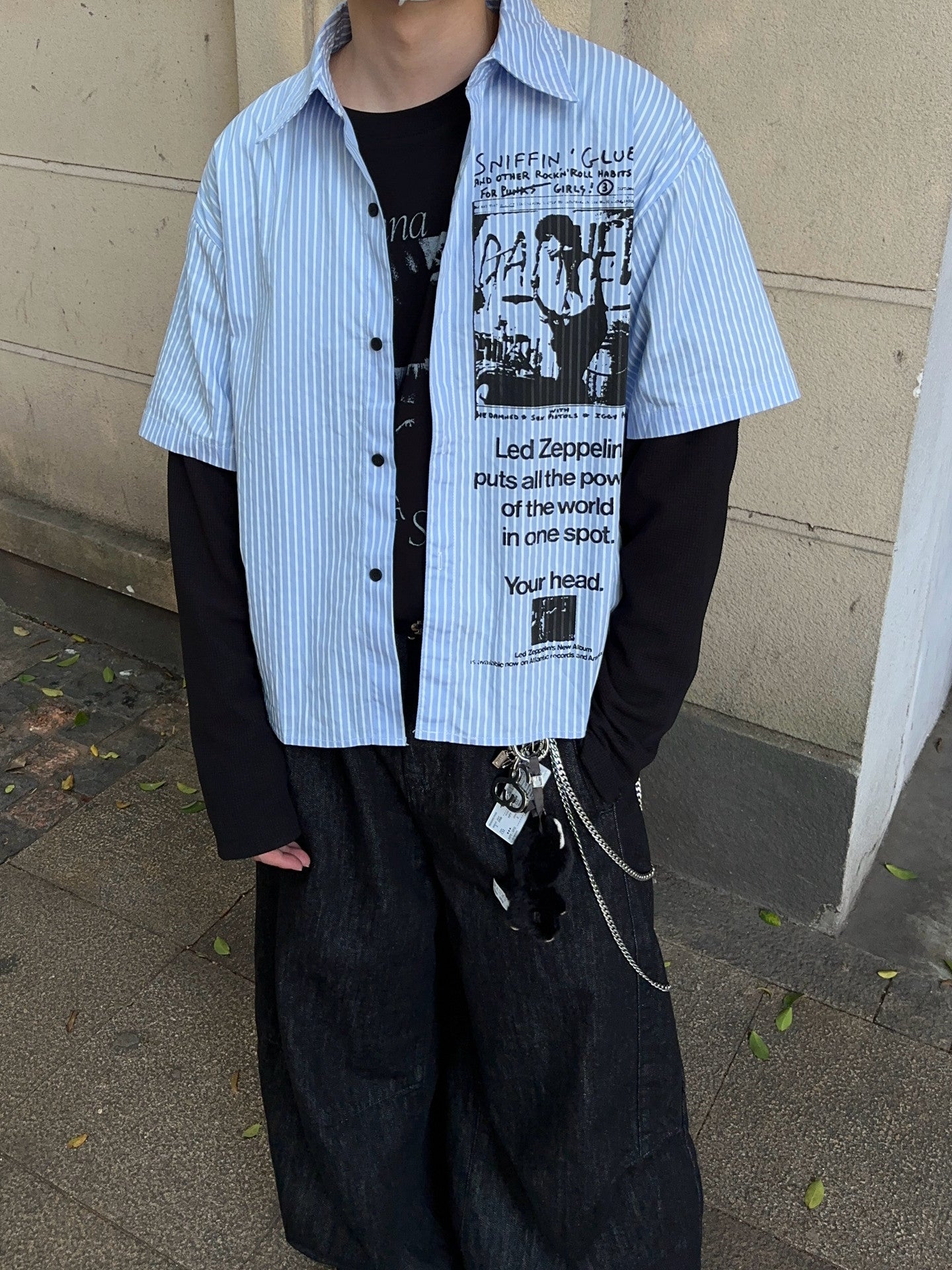 Fake Layered Graphic Print Oversize Long Sleeve Shirt WN24398