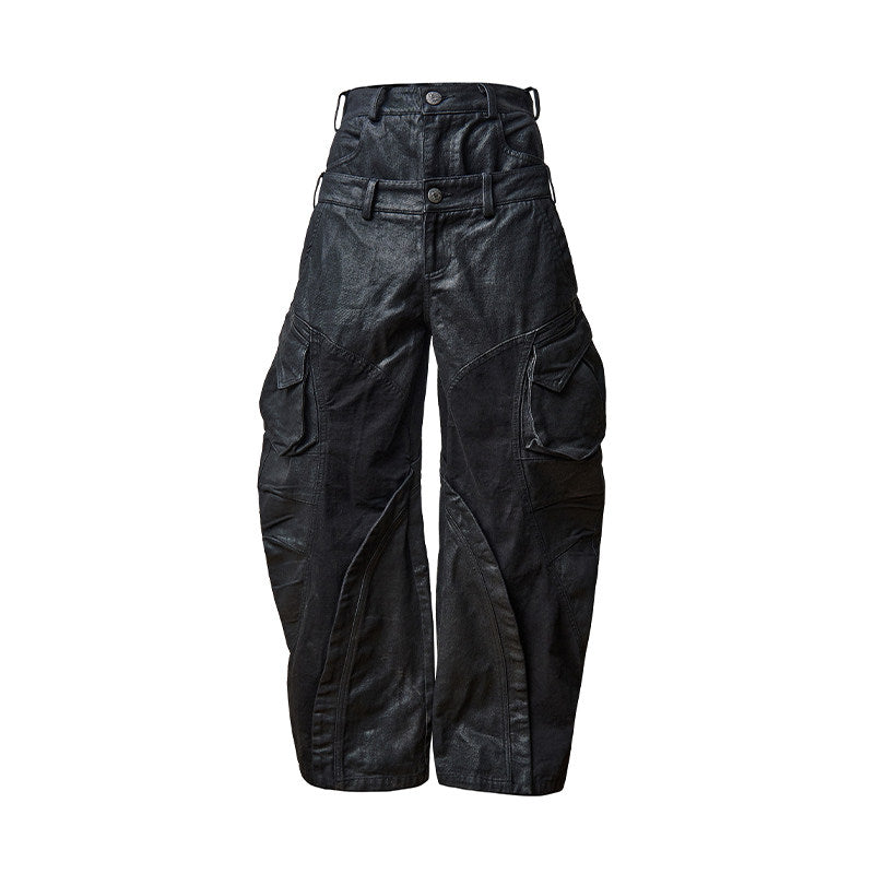 Irregular Panel 3D Pocket Wide Leg Cargo Pants WN27441