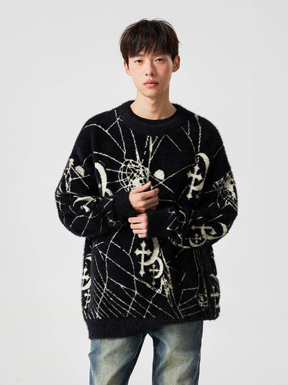 Spider Web Pattern Oversize Knit Sweater WN17618