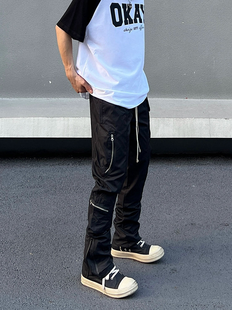 Nylon Zipper Pocket Utility Wide Leg Cargo Pants WN19545