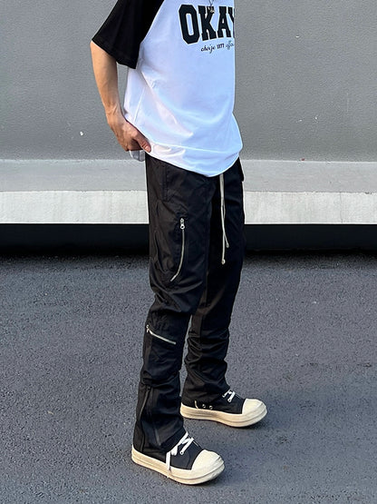 Nylon Zipper Pocket Utility Wide Leg Cargo Pants WN19545