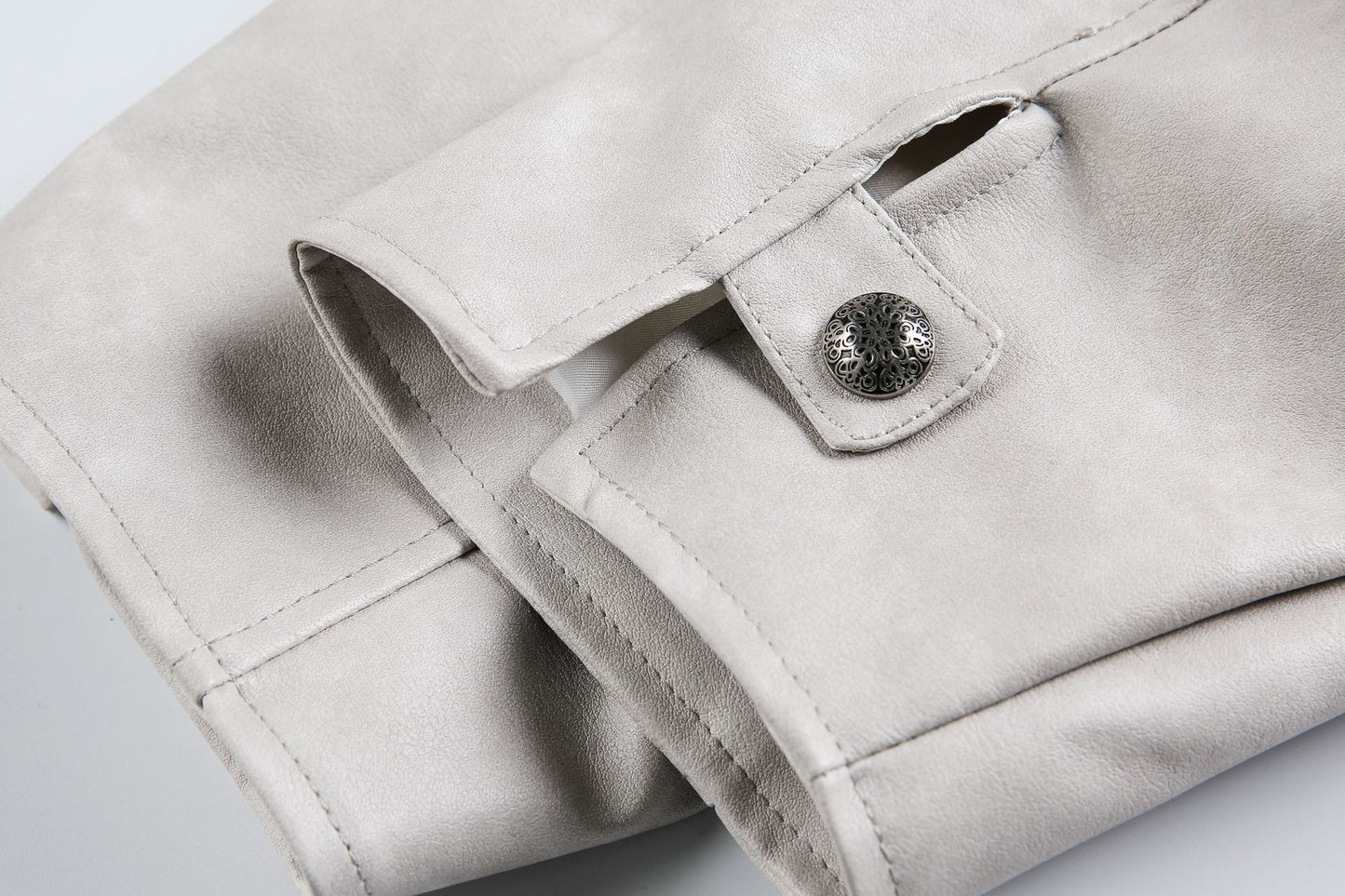 Cross Patchwork Oversize PU Leather Jacket WN23034