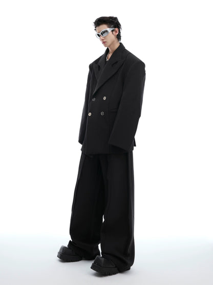 Shoulder Pad Oversize Tailored Jacket & Pleats Wide-leg Trousers Setup WN8660