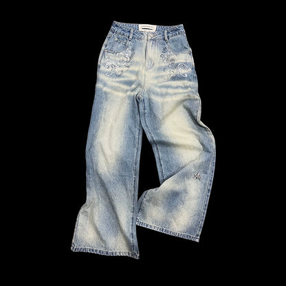 Faust Sequin Embroidery Washed Denim Jeans WN19041