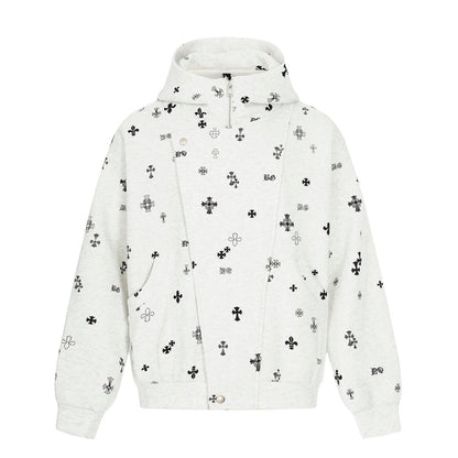 Cross Print Oversize Zipper Hoodie WN24440