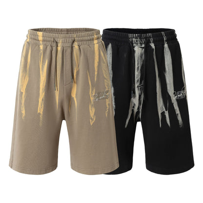 Drawstring Wash Tie-Dye Damage Half Sweatpants WN25589