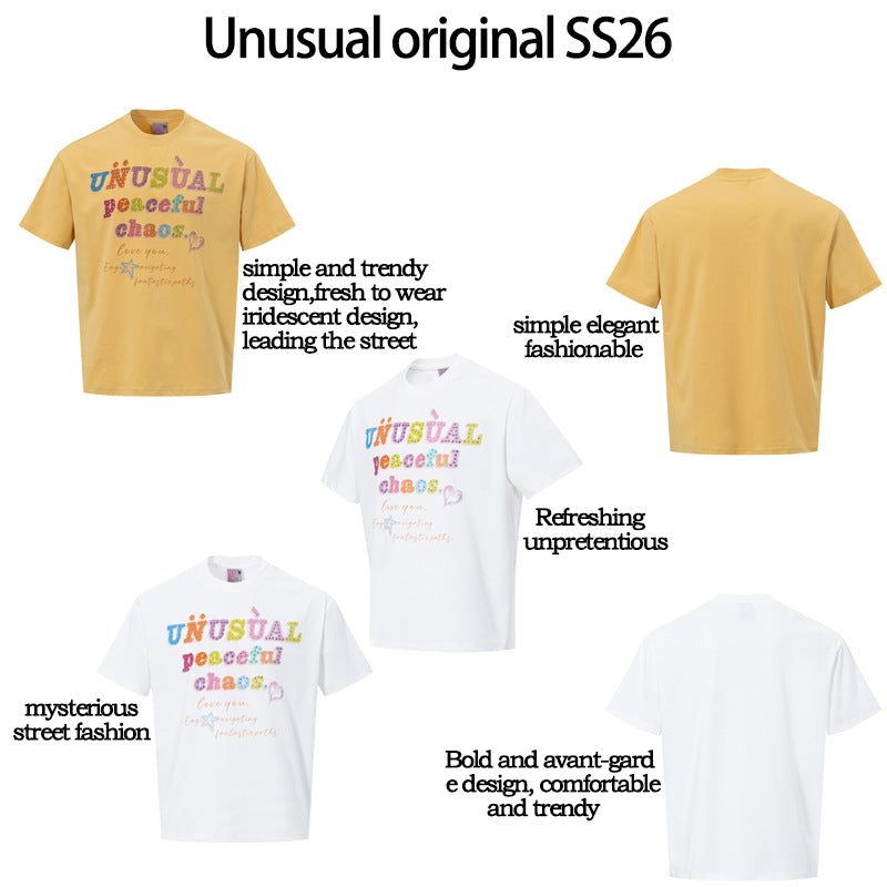 Letter Studs Oversize Short Sleeve T-Shirt WN25840
