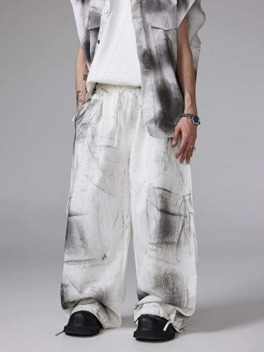 Drawstring Washed Wide-Leg Cargo Pants WN13321