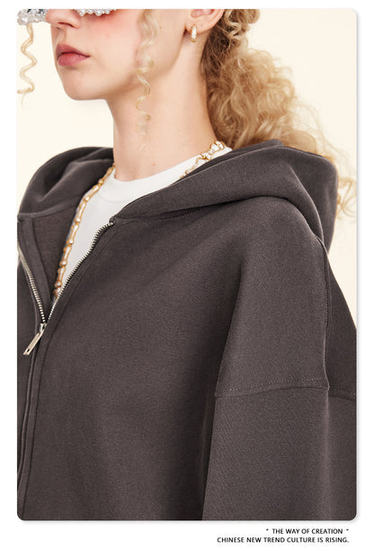 Fleece Lining Oversize Washed Zipper Hoodie WN9943