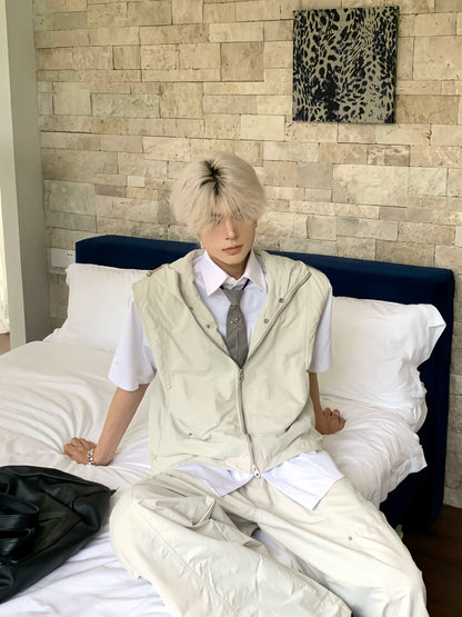 Hooded Sleeveless Vest Jacket & Cargo Pants Setup WN19785