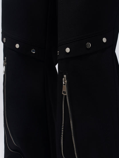Studs Zipper Seam Flare Trousers WN23701