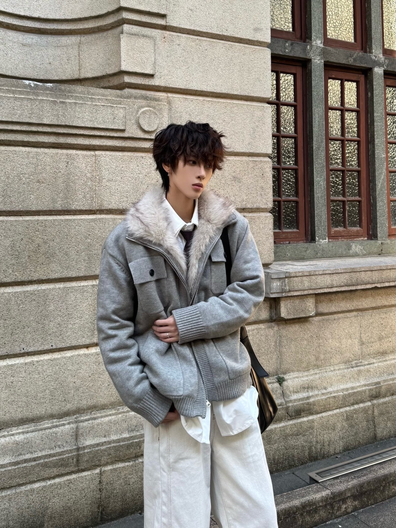 Heavyweight Fake Fur Stand Neck Padded Jacket WN23176