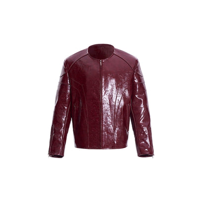 Shiny Surface Shoulder Pad PU Leather Jacket WN8066