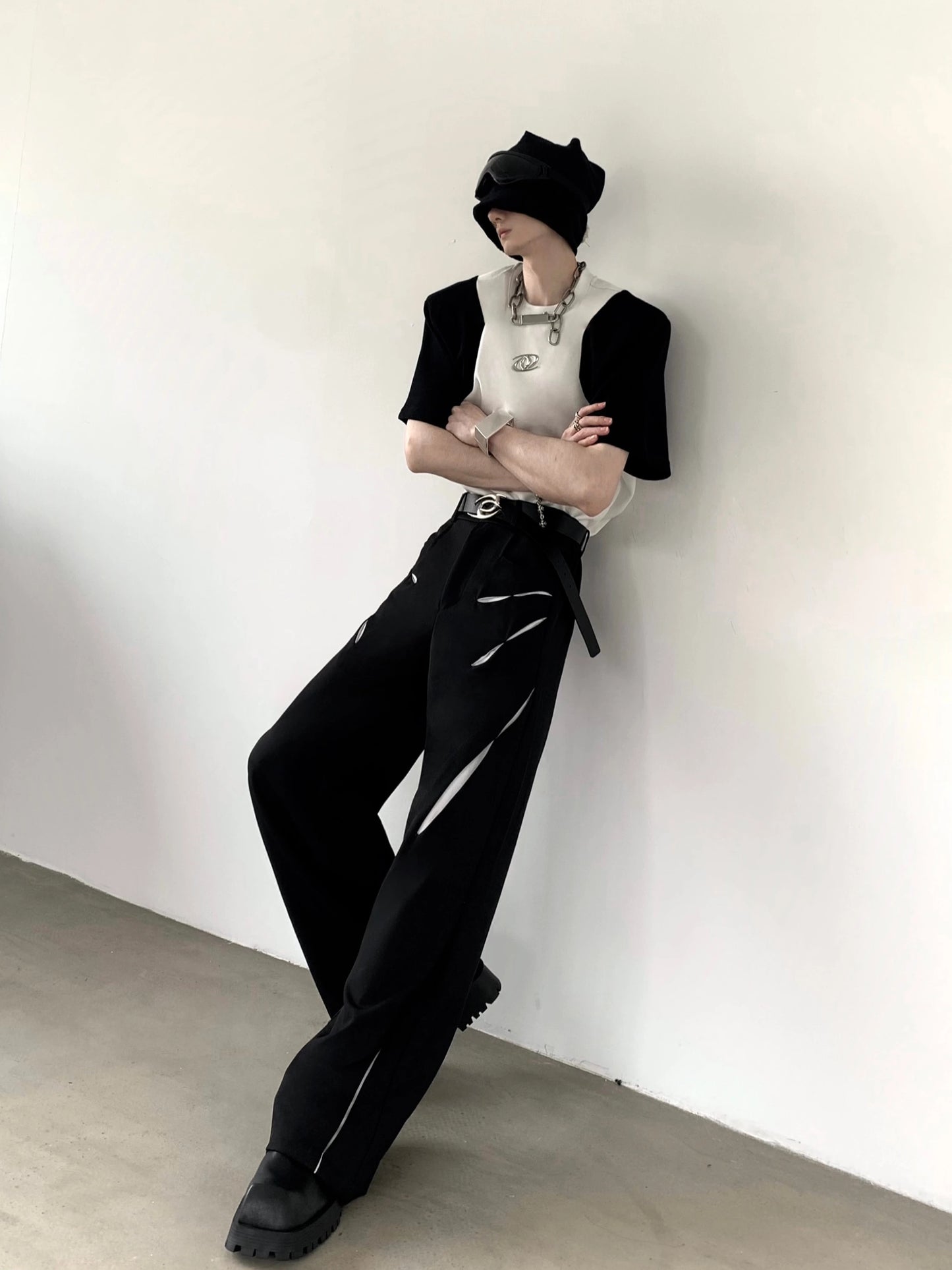 Colorblock Shoulder-pad Short Sleeve T-Shirt WN20349