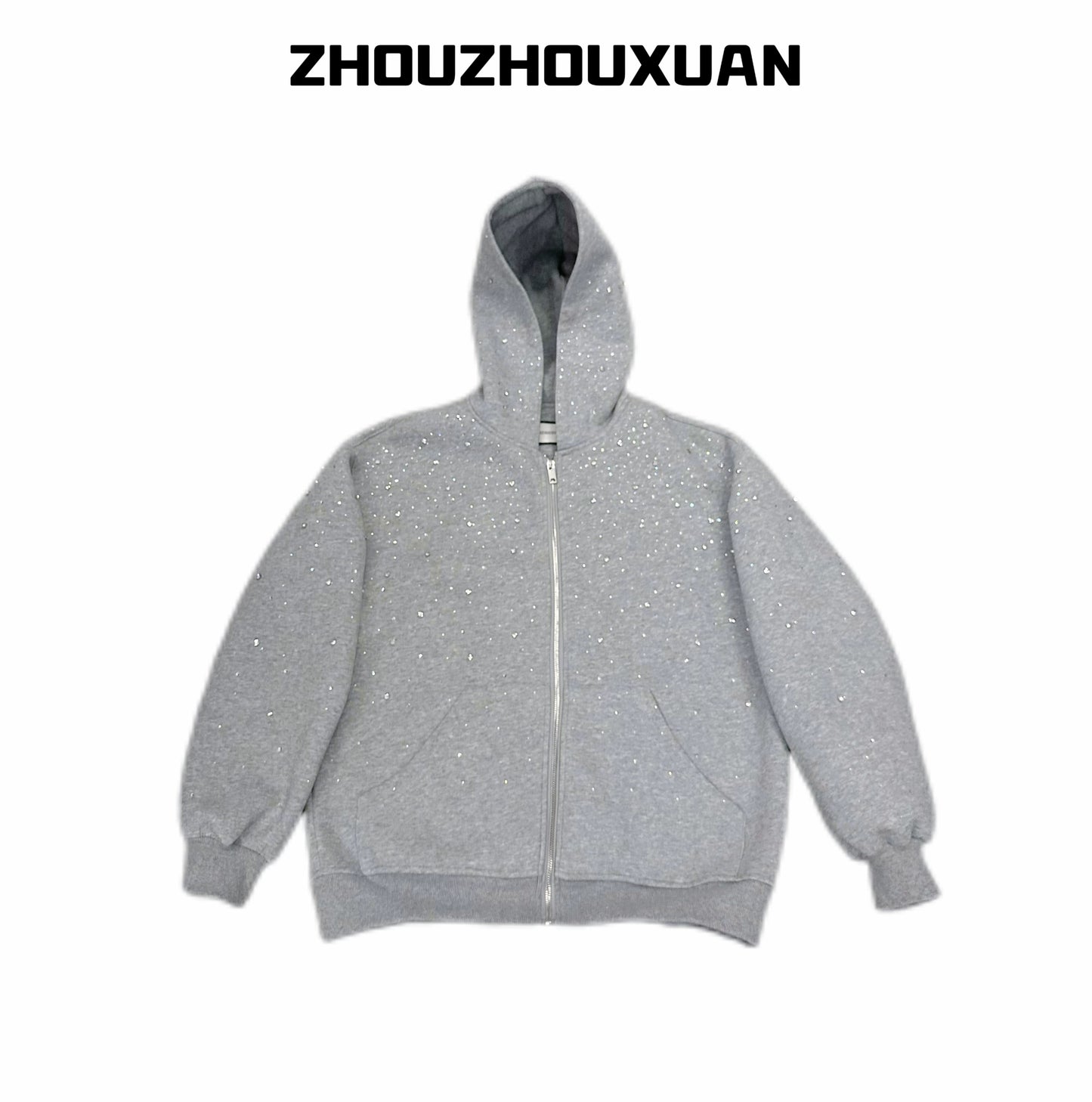Rhinestone Star Heavyweight Zipper Hoodie WN20721