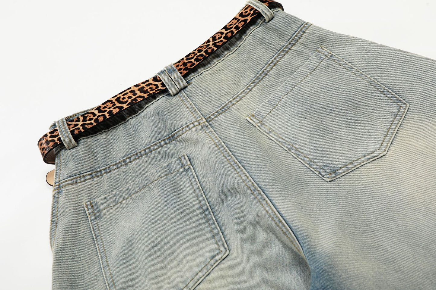 Washed Damage Panel Curved Denim Jeans WN25530