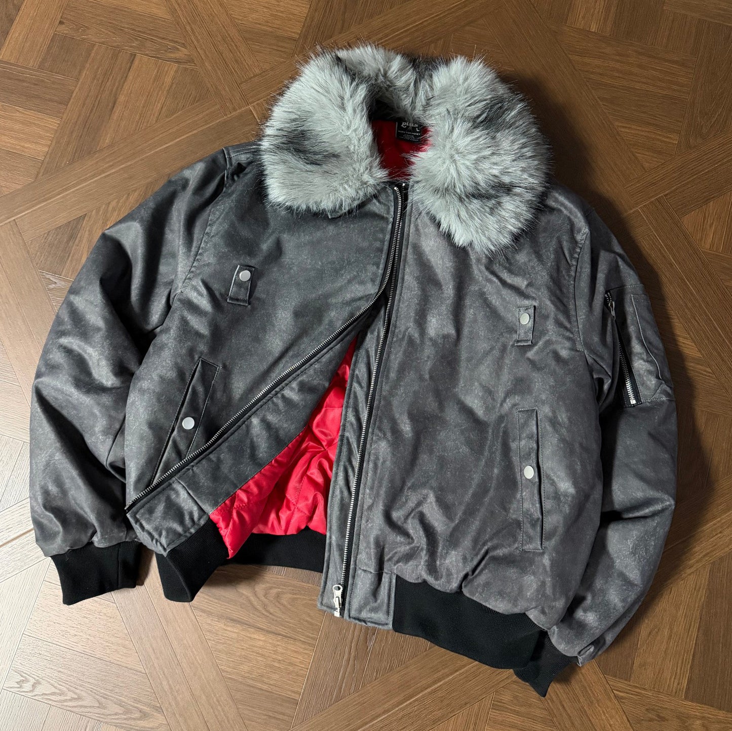 Detachable Fake Fur Collar PU Leather Jacket WN21935