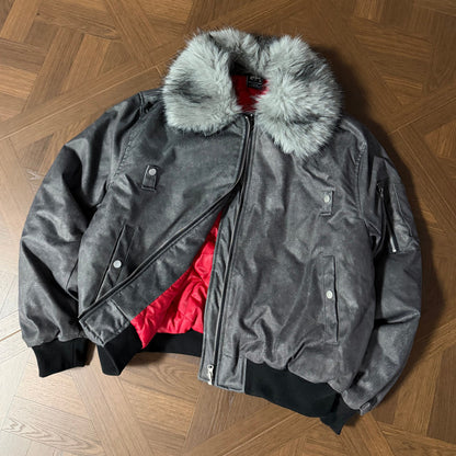 Detachable Fake Fur Collar PU Leather Jacket WN21935