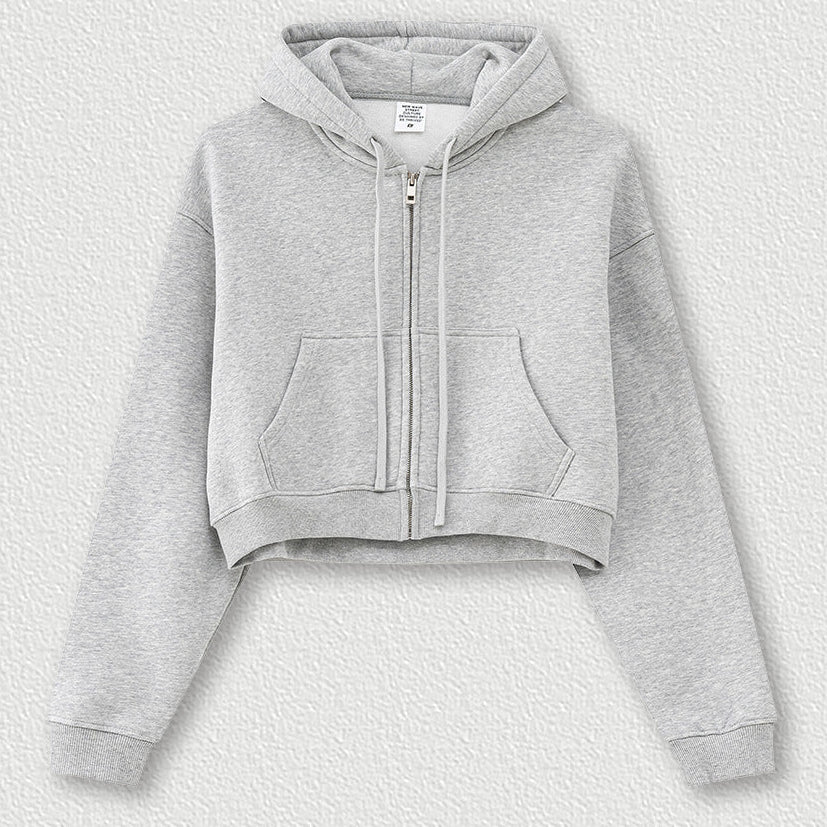 Cropped Sporty Zipper Hoodie & Sweat Jogger Pants & Straight-Leg Sweatpants Setup WN23116