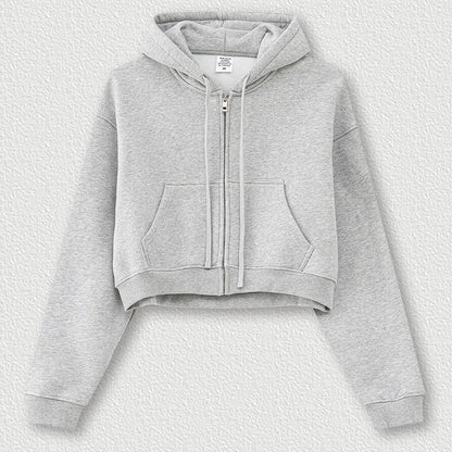 Cropped Sporty Zipper Hoodie & Sweat Jogger Pants & Straight-Leg Sweatpants Setup WN23116