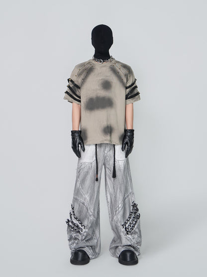 Washed Damage Studs Detail Strap Short Sleeve T-Shirt WN24315