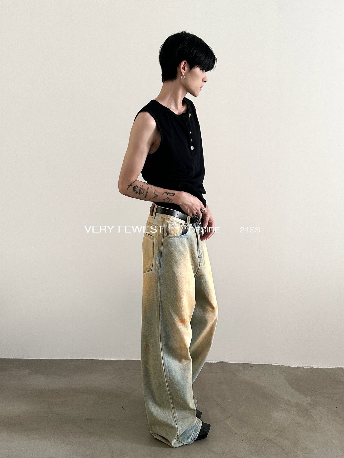 Handmade Mud Dyed Wide Leg Denim Jeans WN8889