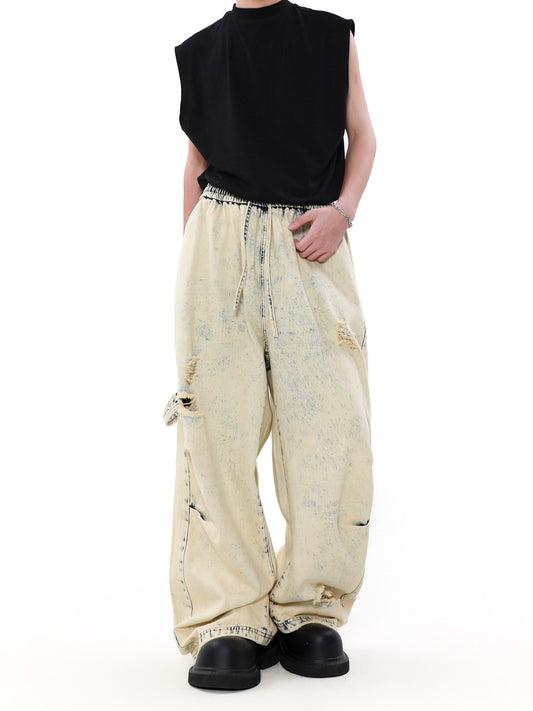 Wash Yellow Mud Dye Wide Leg Denim Jeans WN7576