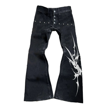 Thorn Print Flare Denim Jeans WN20912
