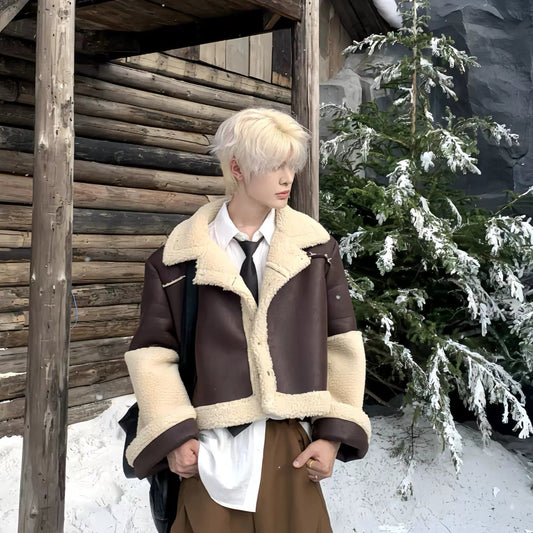 Fake Shearling Design PU Leather Jacket WN19787