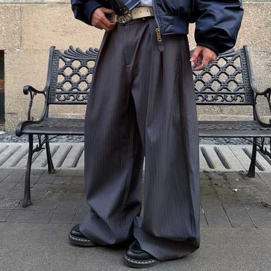 Pleats Striped Wide Leg Trousers WN24370