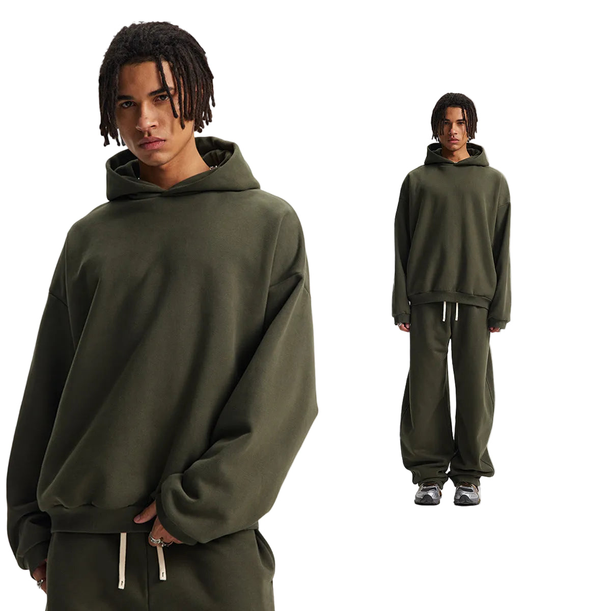 Fleece Lining Oversize Hoodie & Wide Leg Sweatpants Setup WN23113