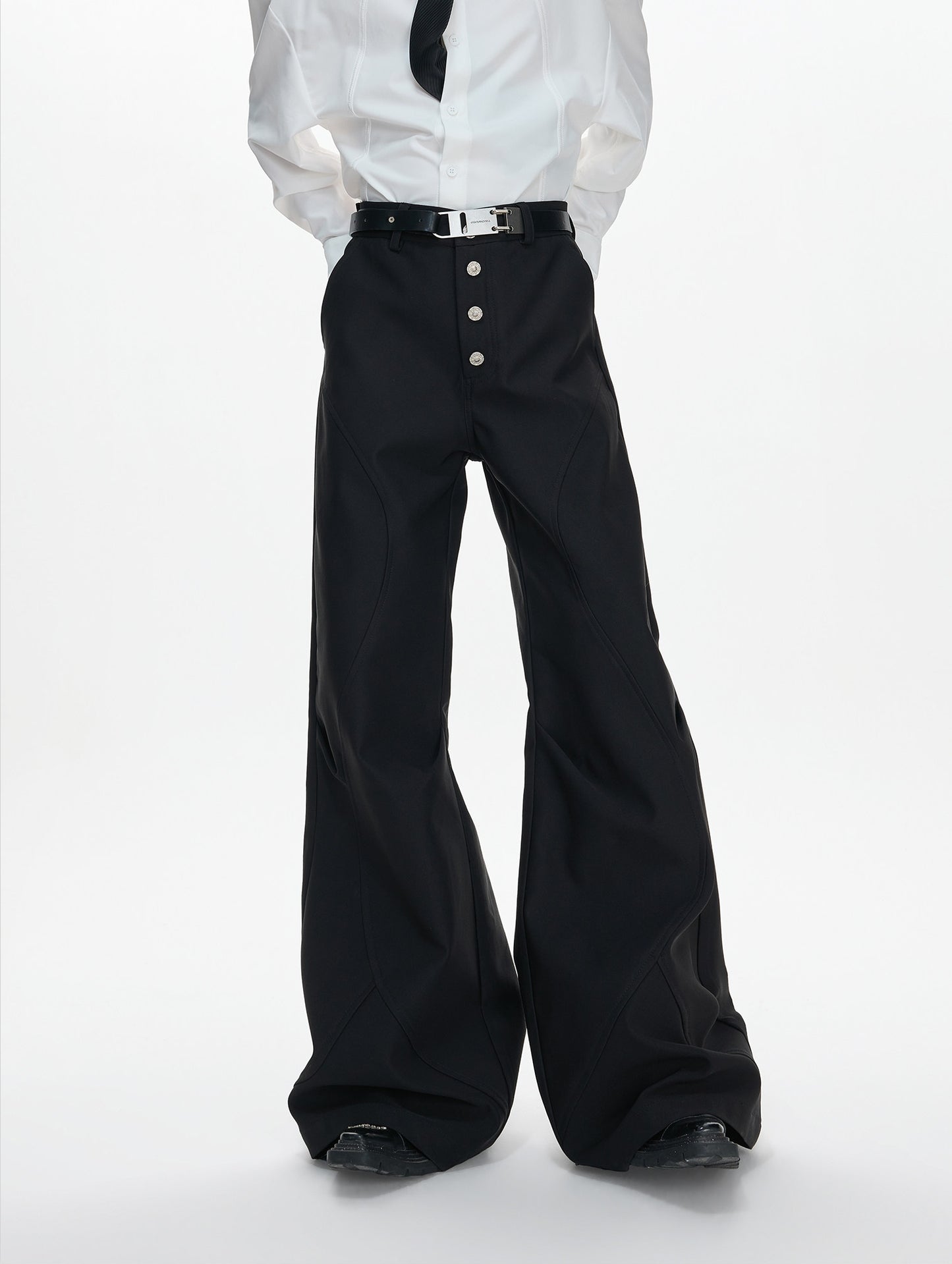 Double Pleats Flare Five-Button Draped Trousers WN23309